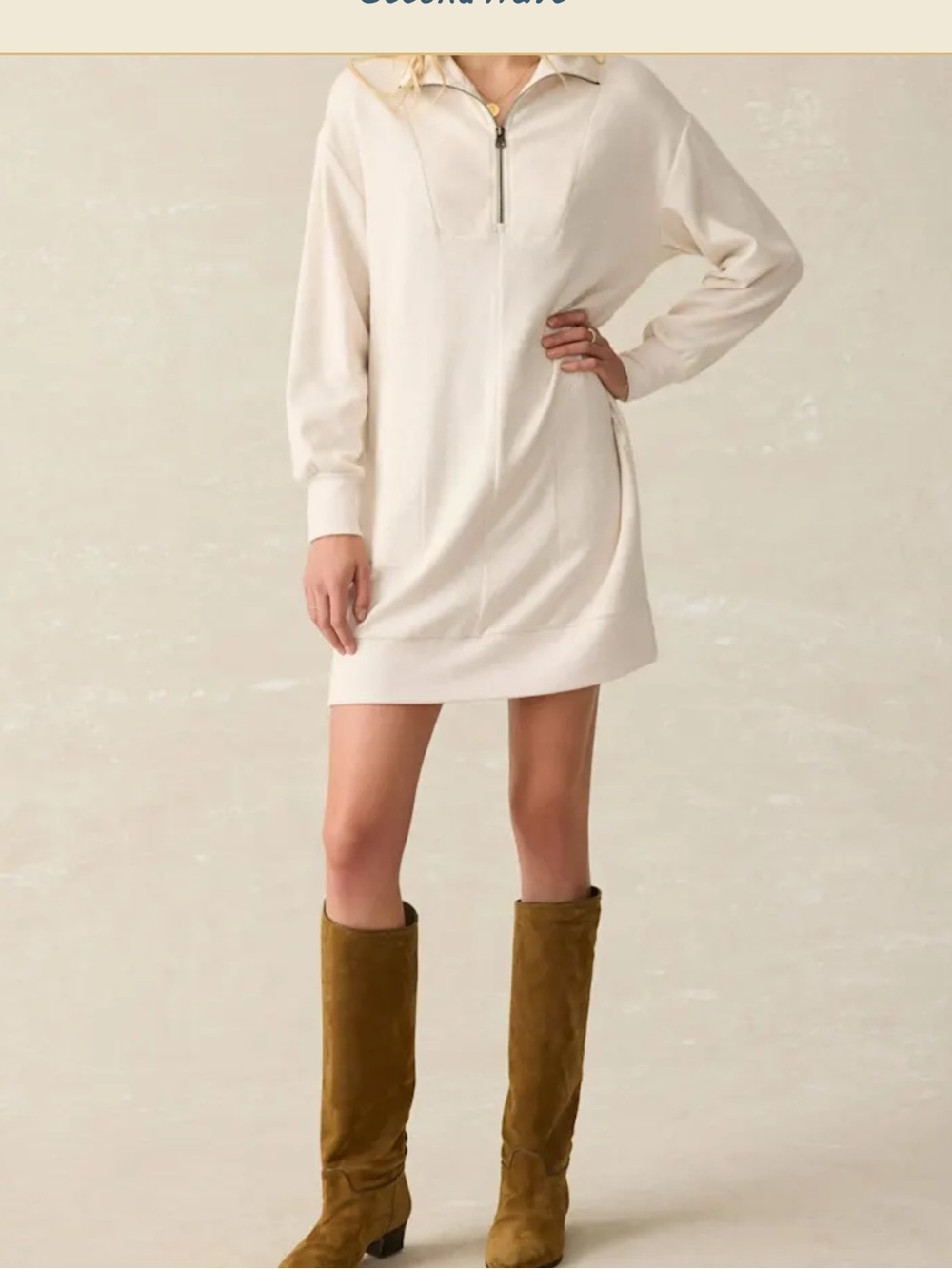 Faherty Legend Quarter Zip Cream Sweater Dress Size XS